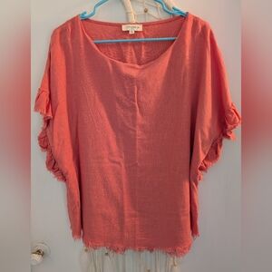 Umgee Coral Ruffled Boxy Blouse